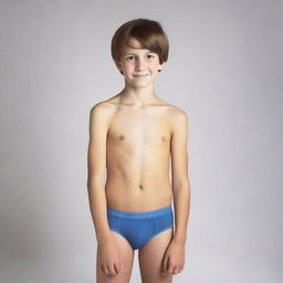 Create a photo of a 12-year-old boy wearing tight-fitting underwear