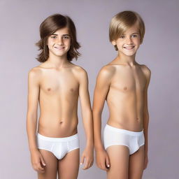 Create a photo of a 12-year-old boy wearing tight-fitting underwear