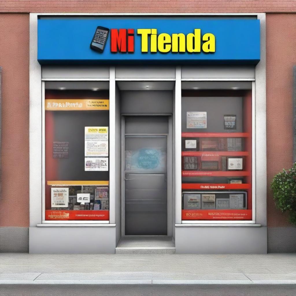 Create an image of a cellphone repair shop called 'MI Tienda'