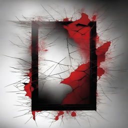 Create a moody and atmospheric image featuring a cracked mirror with small splashes of contrasting colors like red or silver in the cracks