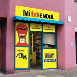 A vibrant and inviting storefront sign for 'MI Tienda', a cellphone repair shop