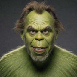 Photorealistic Jim Carrey in his Grinch role but with brown skin and fur
