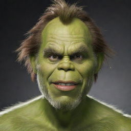 Photorealistic Jim Carrey in his Grinch role but with brown skin and fur