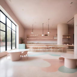 A beautifully designed café featuring a Montessori-style children's play area