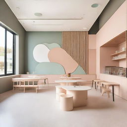 A beautifully designed café featuring a Montessori-style children's play area