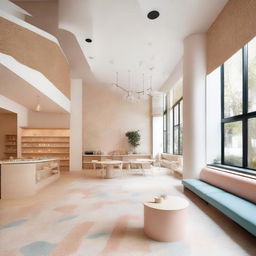 A beautifully designed café featuring a Montessori-style children's play area