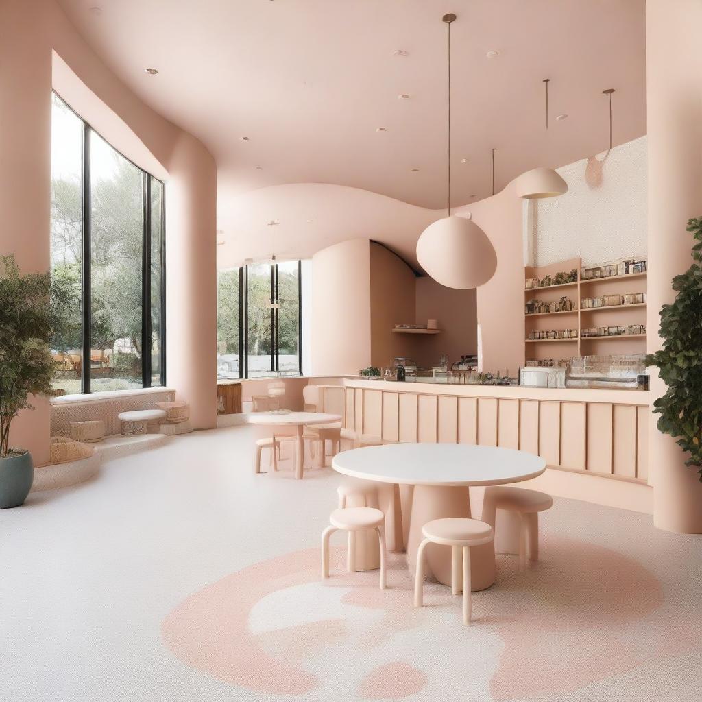 A beautifully designed café featuring a Montessori-style children's play area