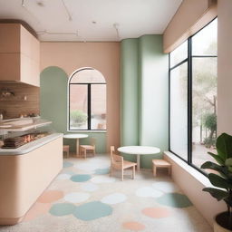 A beautifully designed café located in a 100-year-old house, featuring a Montessori-style children's play area