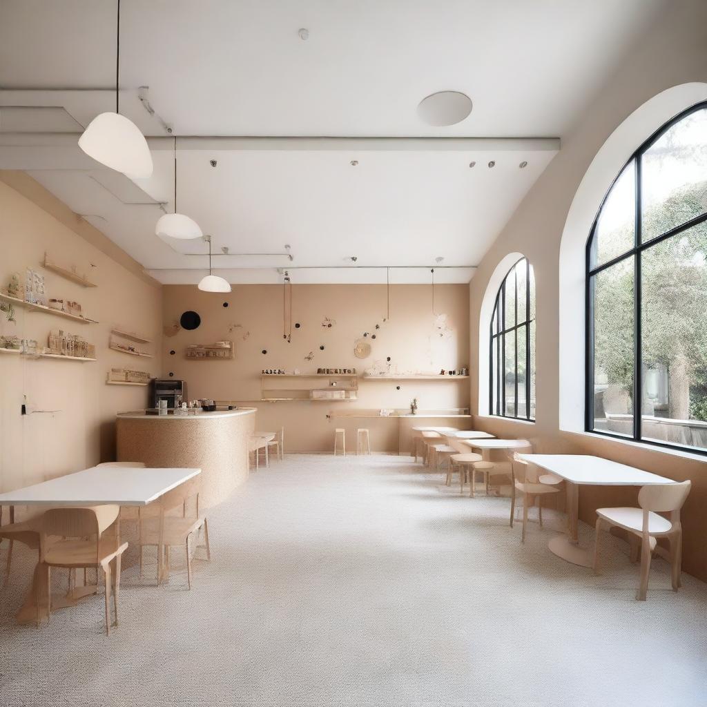 A beautifully designed café located in a 100-year-old house, featuring a Montessori-style children's play area