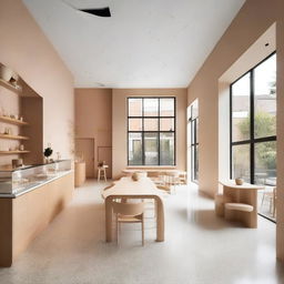 A beautifully designed café located in a 100-year-old house, featuring a Montessori-style children's play area