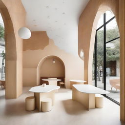 A beautifully designed café located in a 100-year-old house, featuring a children's play area made of poplar wood