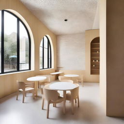 A beautifully designed café located in a 100-year-old house, featuring a children's play area made of poplar wood