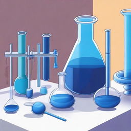 A detailed illustration of methylene blue dye in a laboratory setting, showing the dye in a glass beaker with a pipette nearby