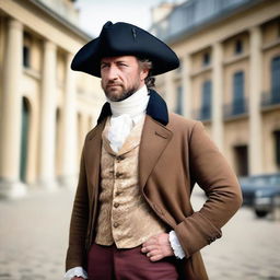 A detailed portrait of Gerard Butler in 1789 France, wearing period-appropriate clothing