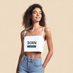 Create an image for an exit intent popup featuring a stylish woman wearing a crop top