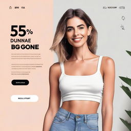 Create an image for an exit intent popup featuring a stylish woman wearing a crop top