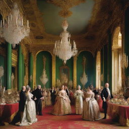 The duc d'Orléans, father to the last king of France, Charles X, stands in his opulent ballroom surrounded by guests