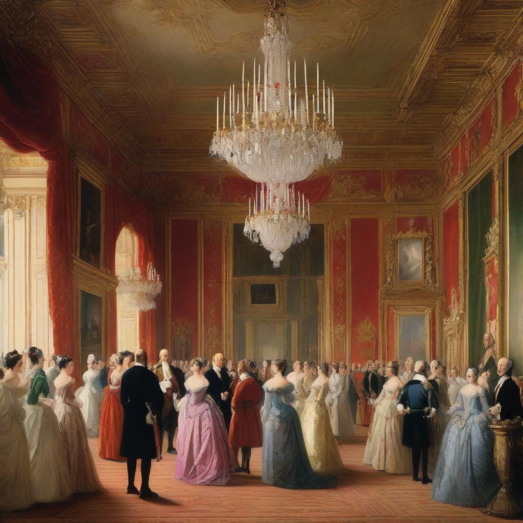 The duc d'Orléans, father to the last king of France, Charles X, stands in his opulent ballroom surrounded by guests