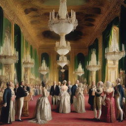 The duc d'Orléans, father to the last king of France, Charles X, stands in his opulent ballroom surrounded by guests