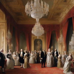 The duc d'Orléans, father to the last king of France, Charles X, stands in his opulent ballroom surrounded by guests