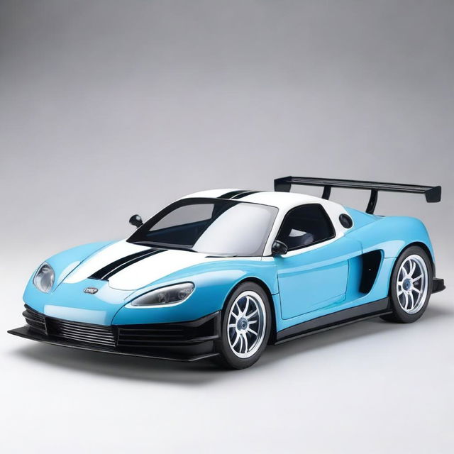 Design a Tamiya Raikiri GT with a color scheme of baby blue, white, and touches of black