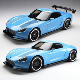 Design a Tamiya Raikiri GT with a color scheme of baby blue, white, and touches of black