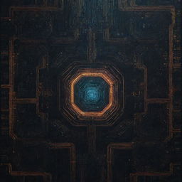 An immersive 2D texture map that blends techno elements with intricate circuits in a sci-fi aesthetic, accentuated by radiant, glowing graphic designs.