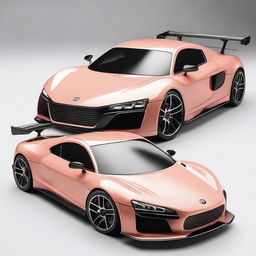 Design a Tamiya TT-02 Type S RC car in a color scheme of Georgia peach with black and white accents