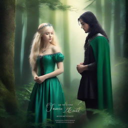 A fantasy book cover titled 'A Profecia da Ninfa' featuring a blonde princess with blue eyes and a king with long black hair and green eyes