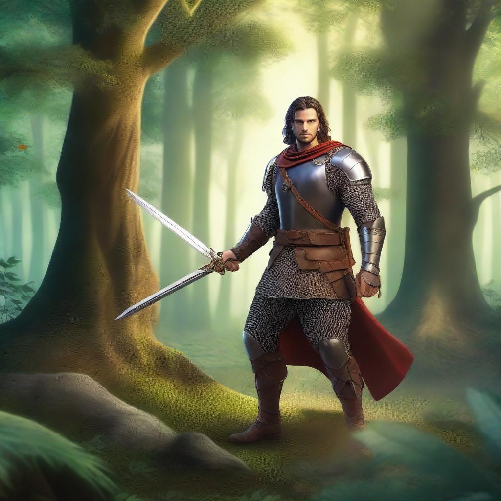 A typical medieval fantasy adventurer swordsman