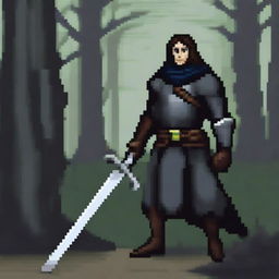 A typical medieval fantasy adventurer swordsman in dark fantasy style