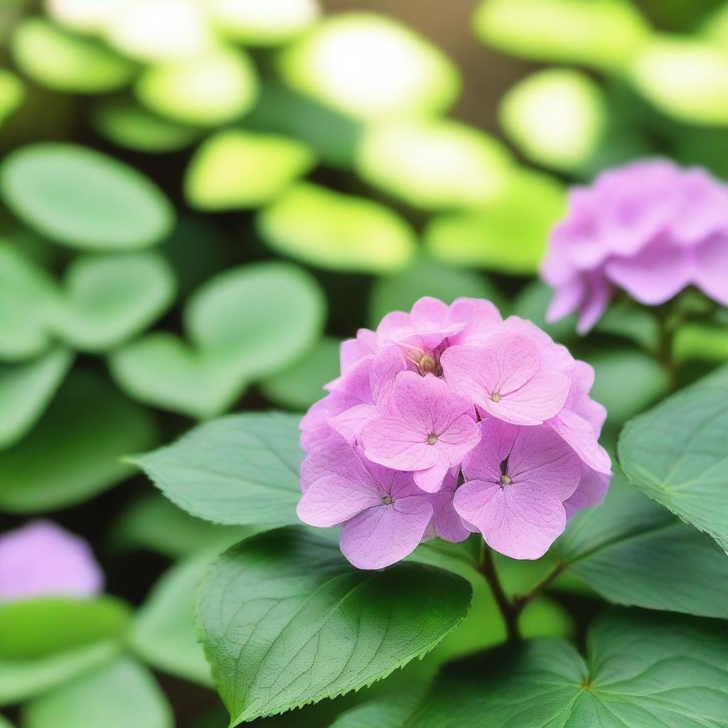 A beautiful, solitary hydrangea flower in full bloom, standing alone in a serene garden