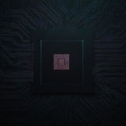 A crisp 2D texture map that combines techno elements with a detailed close-up of a nanoprocessor chip, augmented with neon, glowing graphical design features.