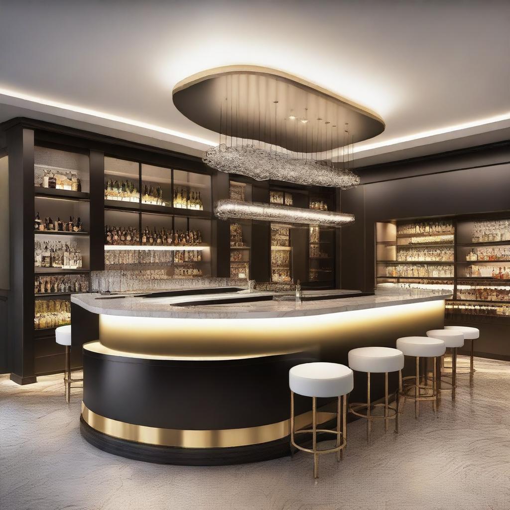 Create an elegant and modern design for a cocktail bar inspired by Swiss architecture