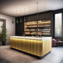 Create an elegant and modern design for a cocktail bar inspired by Swiss architecture