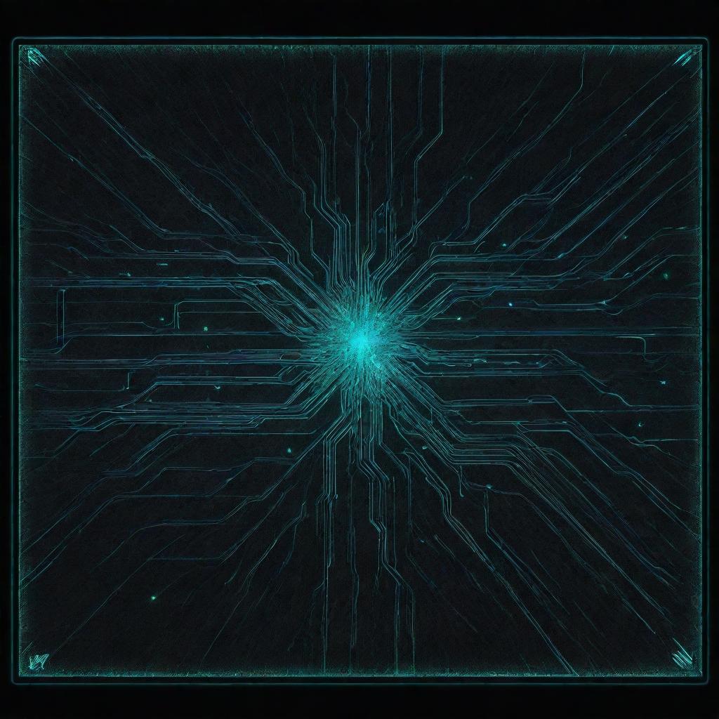 A directional 2D texture map showcasing intricate techno design, nano path networks, glowing vibrantly on an illuminated screen backdrop.