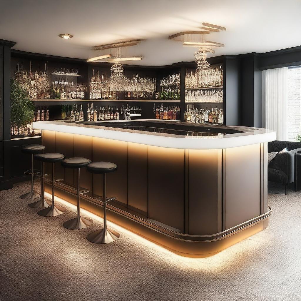 Create an elegant and modern design for a cocktail bar inspired by Swiss architecture