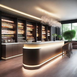 Create an elegant and modern design for a cocktail bar inspired by Swiss architecture