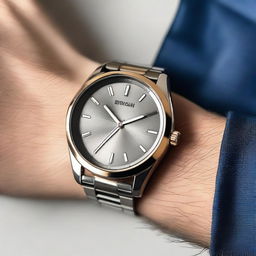 A detailed image of a stylish wrist watch with a sleek metallic band and a sophisticated, modern design