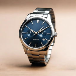 A detailed image of a stylish wrist watch with a sleek metallic band and a sophisticated, modern design