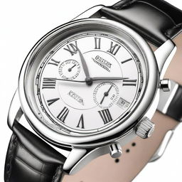 A high-quality image of an analog wristwatch featuring Roman numerals