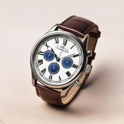 A detailed image of an analog wristwatch featuring Roman numerals