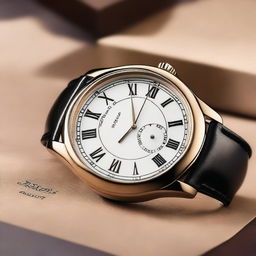 A detailed image of an analog wristwatch featuring Roman numerals