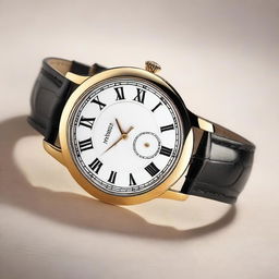 A high-quality image of an analog wristwatch featuring Roman numerals