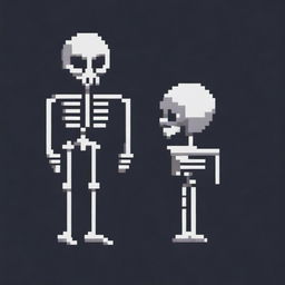 Create a very simple pixel art skeletal enemy character for a 2D platformer video game, designed in profile view