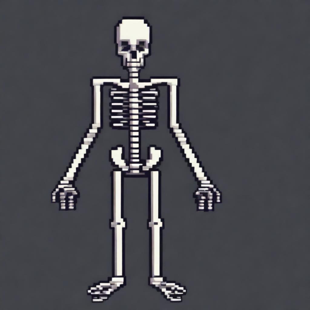 Create a simple yet beautiful pixel art of a skeletal enemy in profile view for a 2D video game