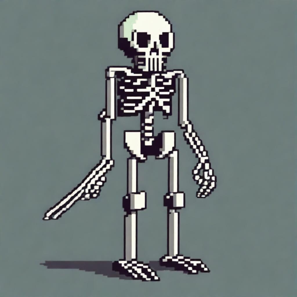 Create a simple yet beautiful pixel art of a skeletal enemy in profile view for a 2D video game