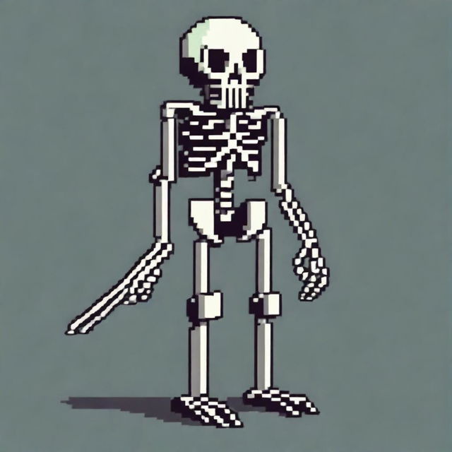 Create a simple yet beautiful pixel art of a skeletal enemy in profile view for a 2D video game