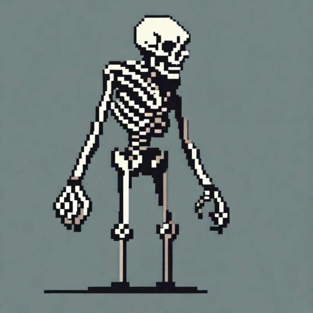 Create a simple yet beautiful pixel art of a skeletal enemy in profile view for a 2D video game