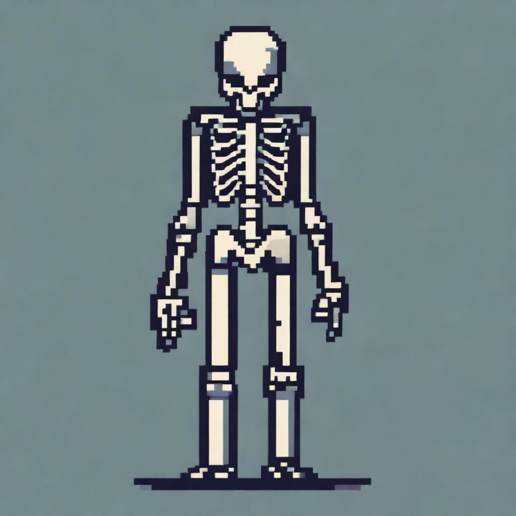 Create a simple yet beautiful pixel art of a skeletal enemy in profile view for a 2D video game